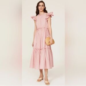 Cinq à Sept Sofia Stripe Yanin Maxi Dress Ruffles Tie Back Feminine Girlie Sz 0